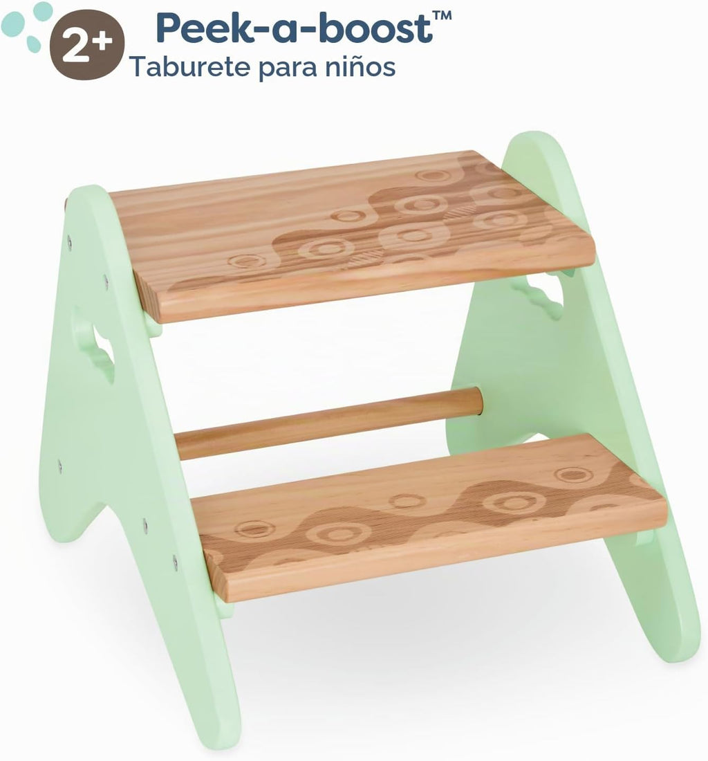 B. toys - B. spaces- B. spaces by Battat - Taburete de madera de dos escalones para niños - Peek-A-Boost - Menta y madera- 2 años +