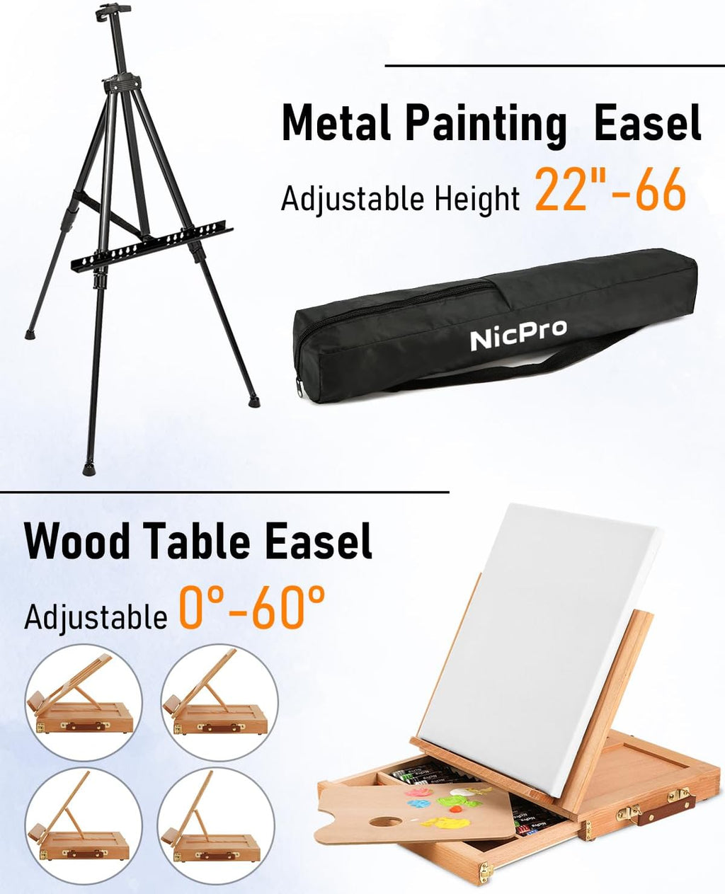Nicpro - Kit de pintura artística de lujo de 158 piezas para artista con caballete, pinturas y pincel