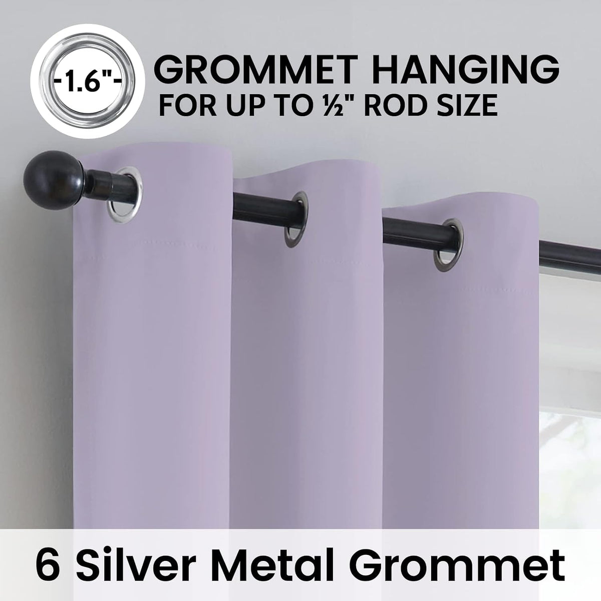 SimpleHome - Cortinas opacas 100 % lilas para oscurecer la sala de estar, 63 pulgadas