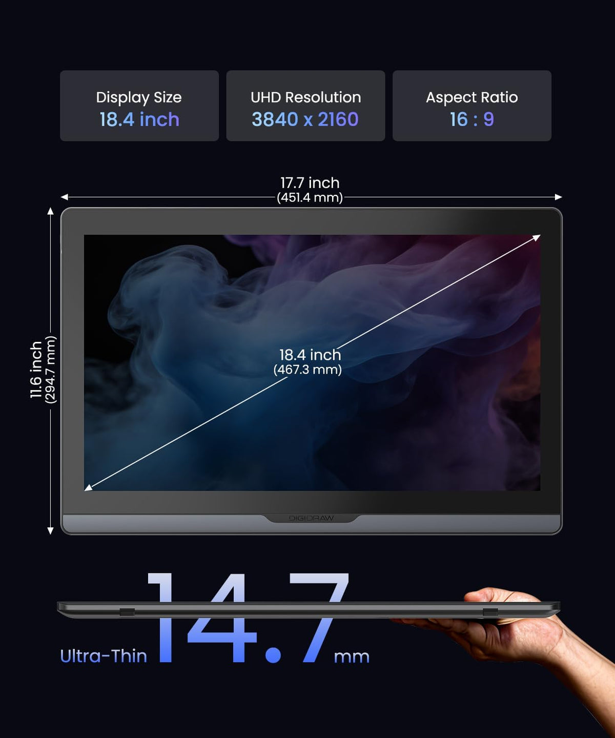 DIGIDRAW Turing Pro 19 18.4" Pantalla con lápiz 4K UHD 16K presión AG+AF