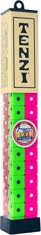 TENZI Dice Party Game - Una Diversión Veloz para Toda la Familia - 4 Juegos de 10 Dados Coloreados con Tubo de Almacenamiento - Los Colores Pueden Variar
