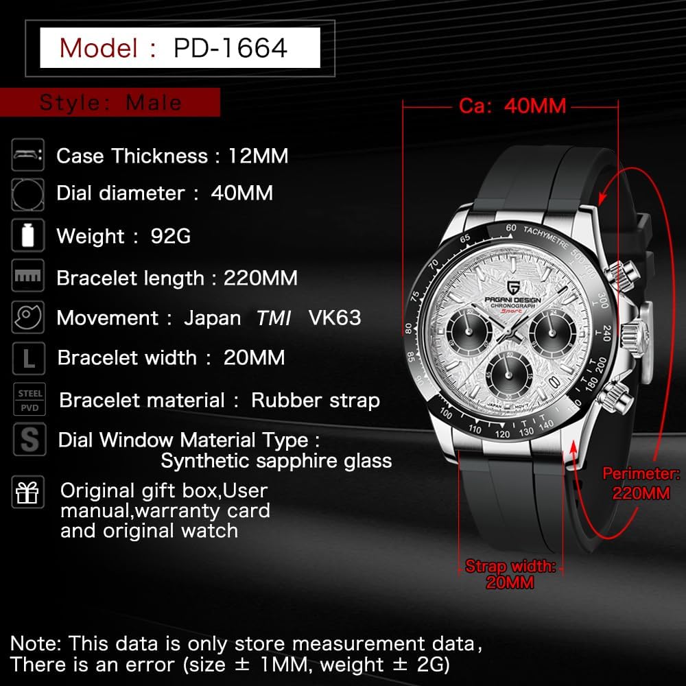 Reloj para hombre Pagani Design de cuarzo, estilo simple, cronógrafo de alta precisión, resistente al agua, bisel cerámico, cadena de acero inoxidable