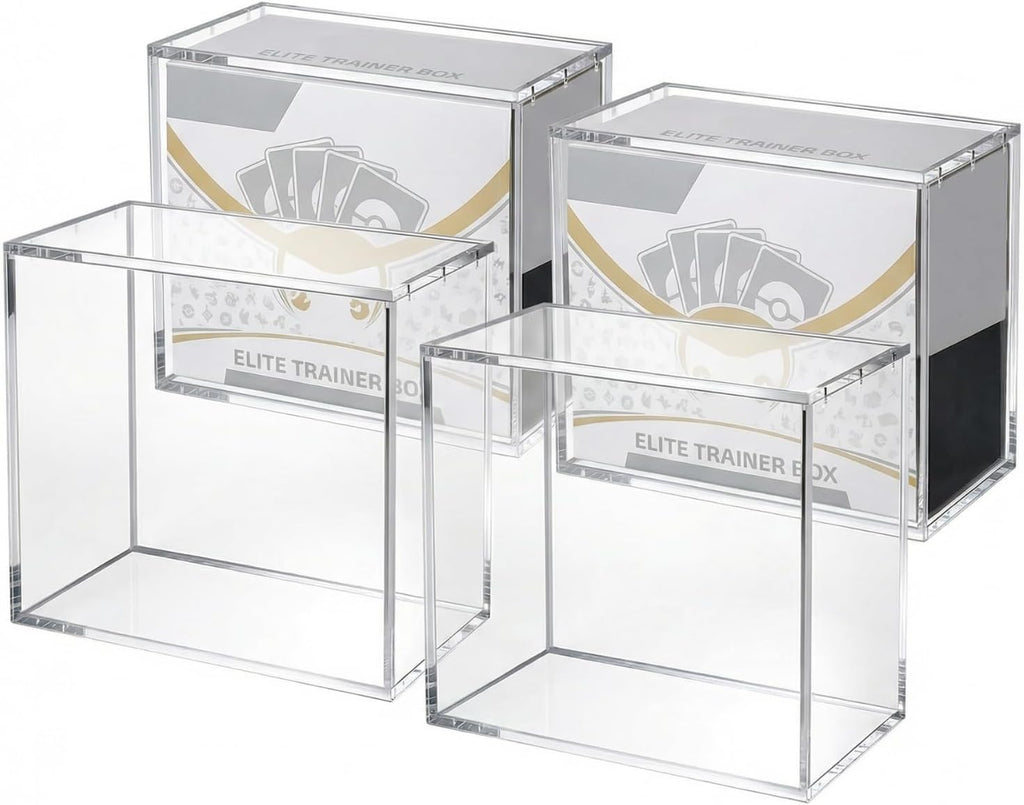 Paquete de 4 fundas protectoras de acrílico ETB, protector de caja Elite Trainer, impermeable, resistente a los arañazos, apilable con acrílico de 0.315 pulgadas de grosor, tapa magnética
