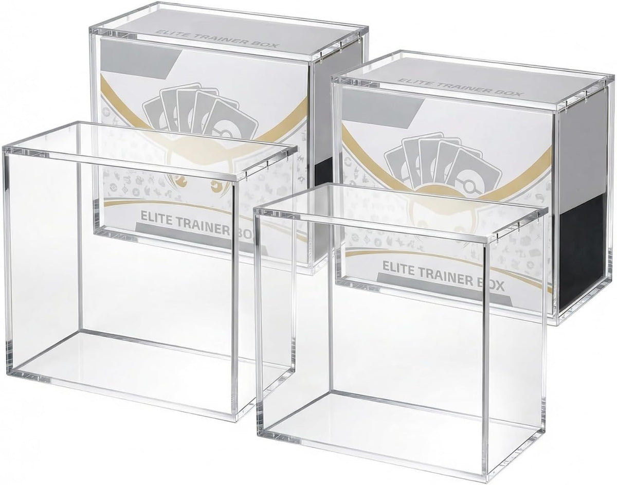 Paquete de 4 fundas protectoras de acrílico ETB, protector de caja Elite Trainer, impermeable, resistente a los arañazos, apilable con acrílico de 0.315 pulgadas de grosor, tapa magnética