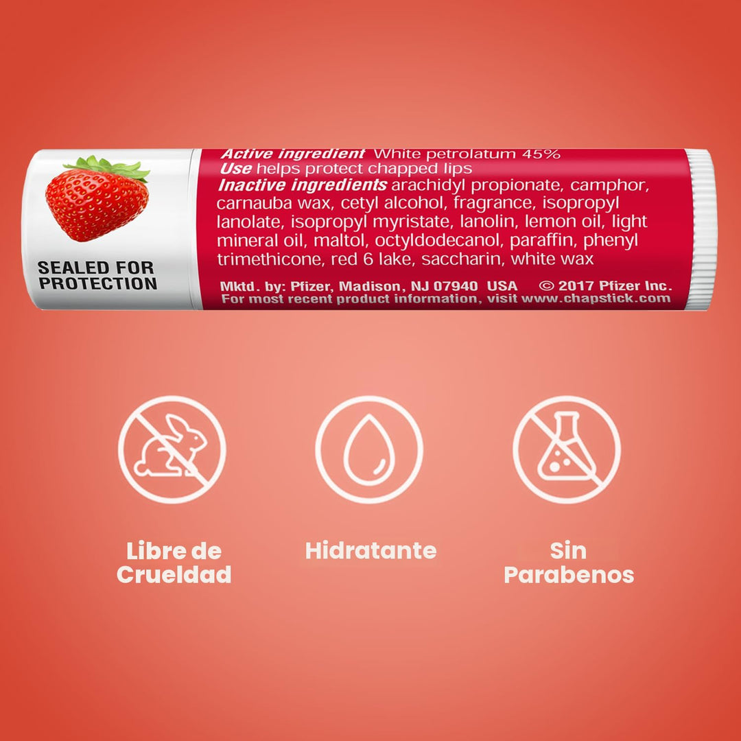 ChapStick Tubos de bálsamo labial de fresa clásica, cuidado de labi...