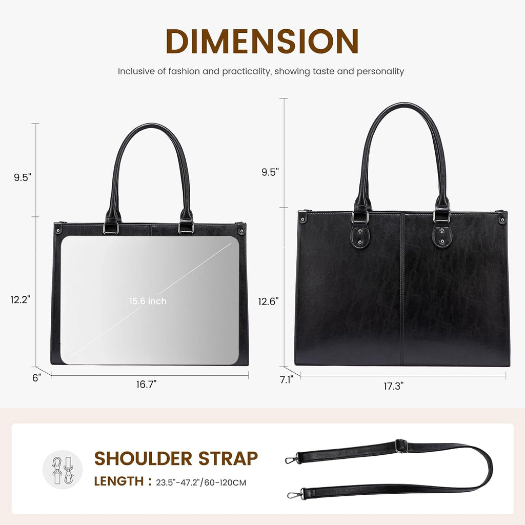 LOVEVOOK - Bolsa de mano para laptop para mujer, bolsa de trabajo profesional de 17.3 pulgadas con embrague a juego, bolsa de cuero vintage impermeable para computadora, oficina, viajes de negocios y uso diario, regalo para mujeres