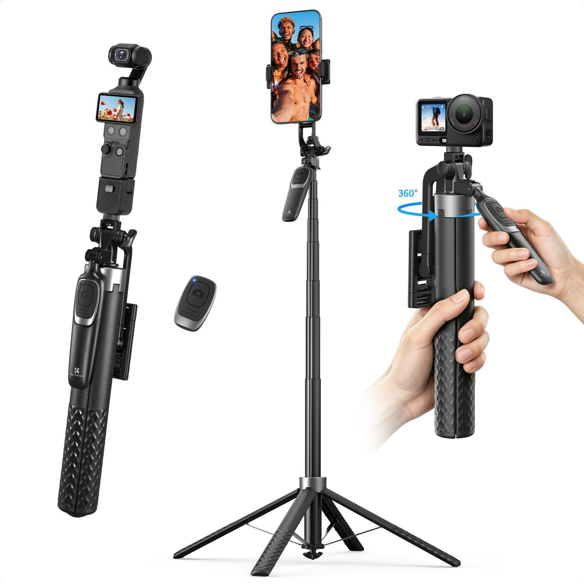 K&F CONCEPT Palo selfie abierto automático de 69 pulgadas con 4 patas y
