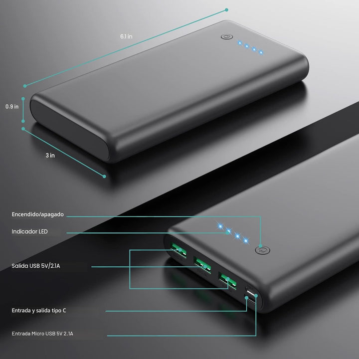 Cargador portátil de 36800 mAh, cargador de batería externa PD de c...