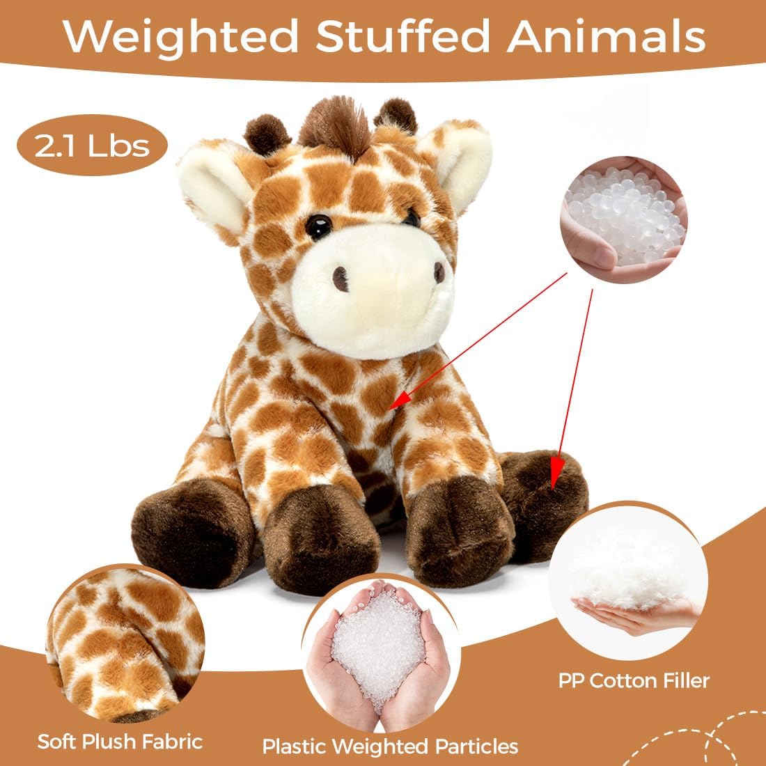 Jirafa - Juguetes de peluche con peso, almohada de felpa suave y bonita de