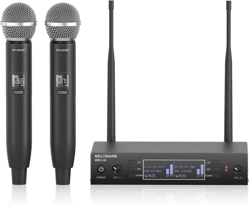 MELONARE Sistema de micrófono inalámbrico de escaneo automático UHF dual