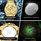 OLEVS Reloj para hombre Big Face Acero inoxidable Impermeable Luminoso Diamante