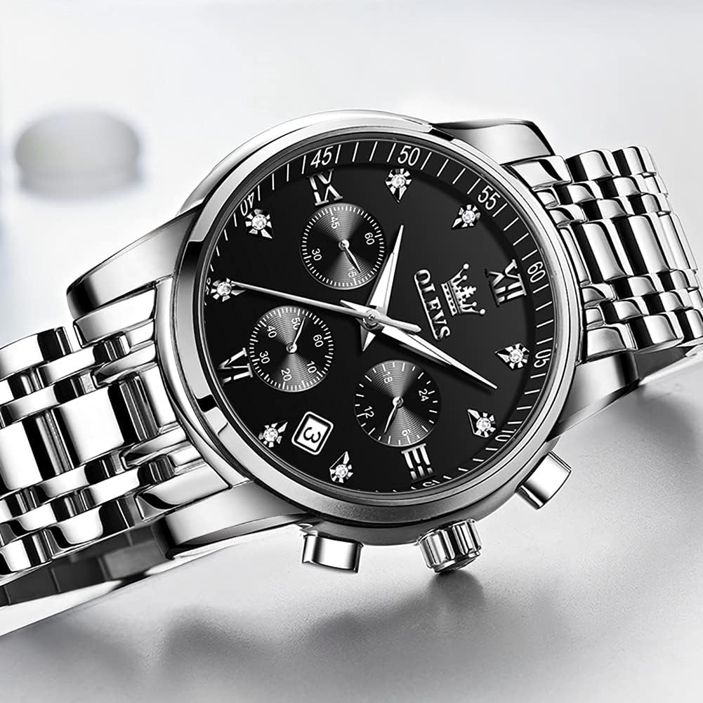 OLEVS Relojes para Hombre de Lujo a prueba de agua Lúminosos de lectura fácil Cronógrafo Con Esmalte Dorado Completo / Blanco Dial / Cara Negra Calendario Pulsera Relojes