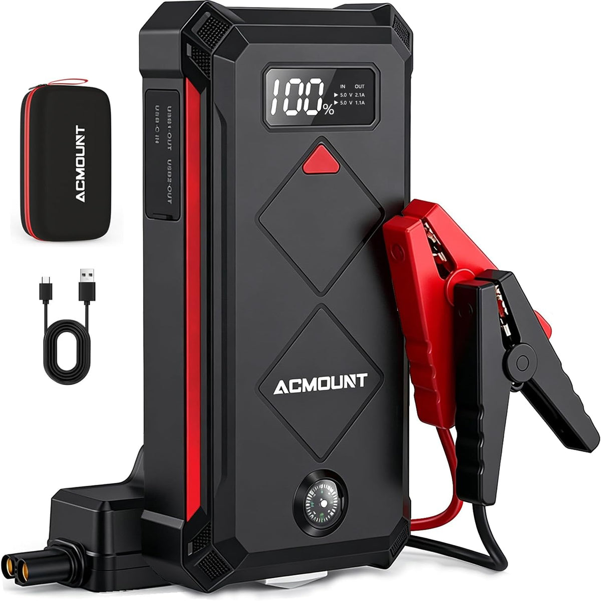 Acmount P100 - Arrancador de auto P100, paquete de batería de arranque de litio de pico de 5000 A para hasta 10.0 L de gas o 8.0 L de motor diésel, paquete de batería portátil de 12 V seguro con