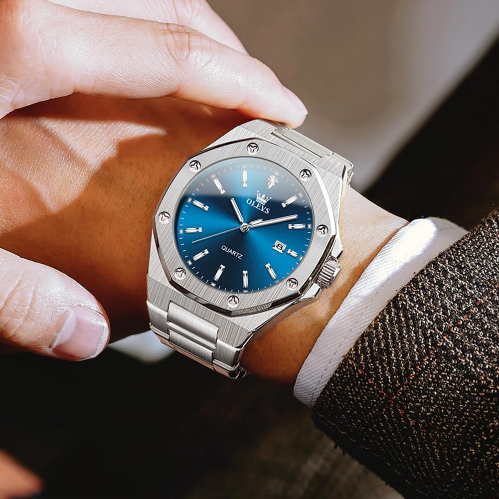 OLEVS Reloj para hombre Big Face Acero inoxidable Impermeable Luminoso Diamante