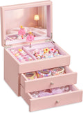 Joyero musical para niñas, joyero musical de 3 capas de madera para niños y organizadores con bailarina giratoria, regalo de almacenamiento de joyas musicales para niñas, Navidad, cumpleaños