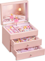 Joyero musical para niñas, joyero musical de 3 capas de madera para niños y organizadores con bailarina giratoria, regalo de almacenamiento de joyas musicales para niñas, Navidad, cumpleaños