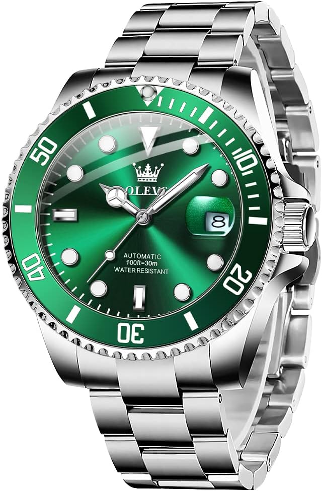 OLEVS Reloj automático para hombre, esfera grande, acero inoxidable, automático