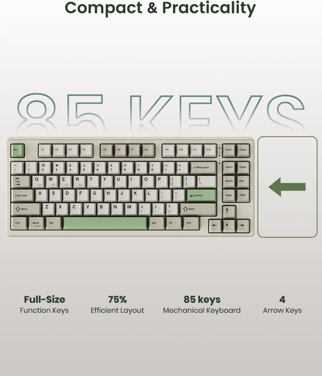 Kisnt Teclado mecánico inalámbrico KN85 para juegos, diseño del 75%...