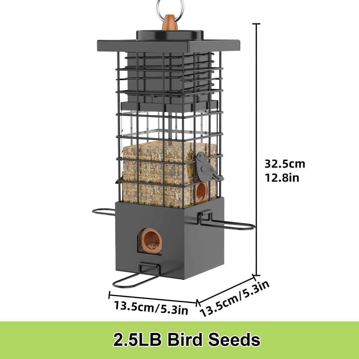 Comedero de metal para pájaros a prueba de ardillas, capacidad de 2.5