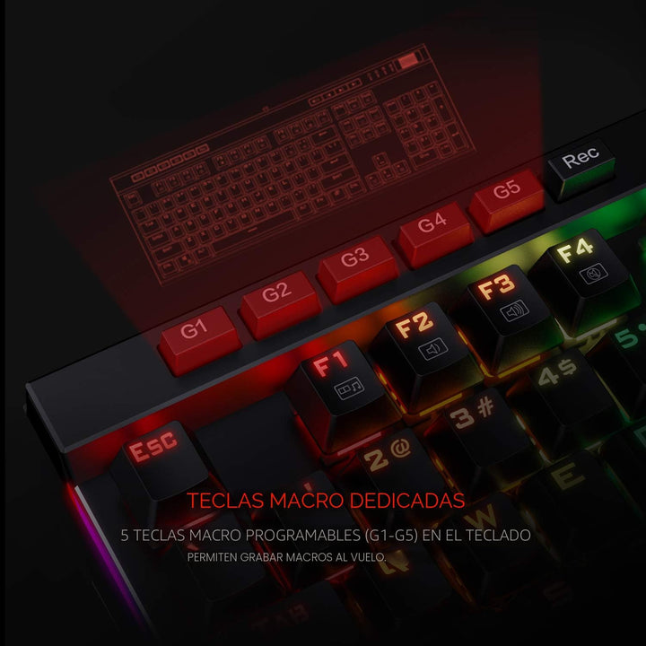 Redragon K580 VATA RGB LED - Teclado mecánico para juegos con retro...
