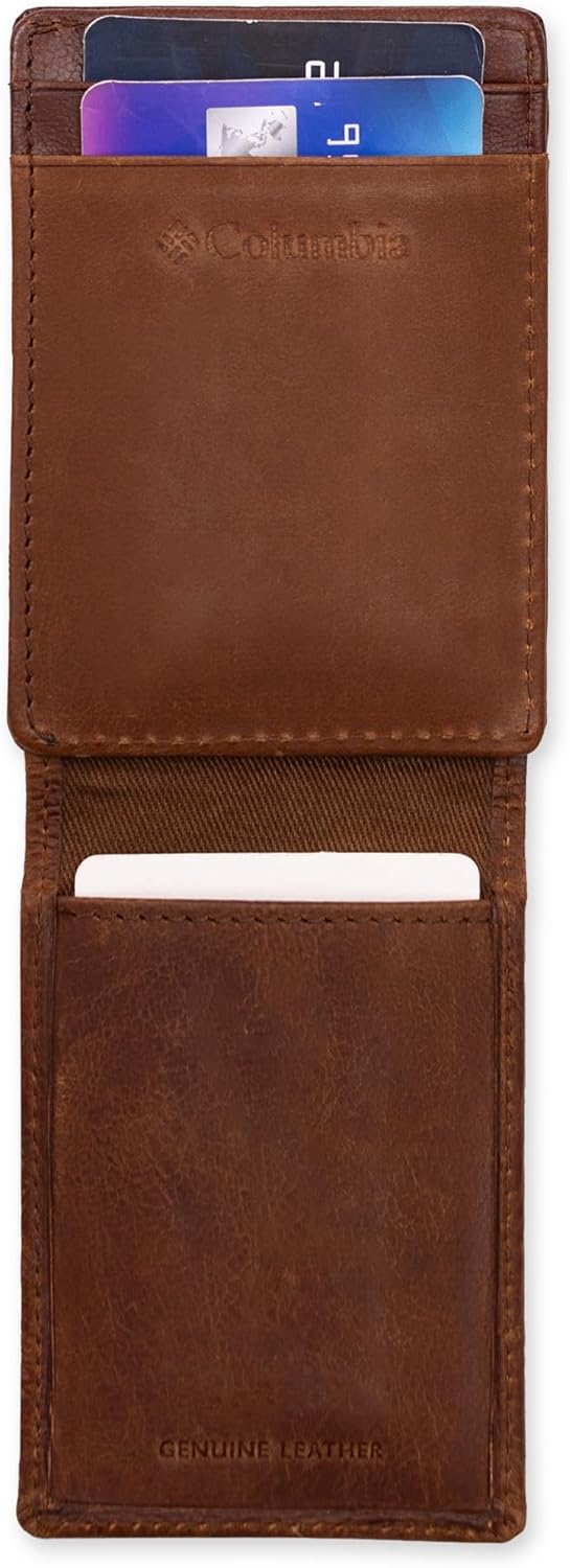 Columbia Billetera de cuero para hombre con bolsillo frontal y tarj...