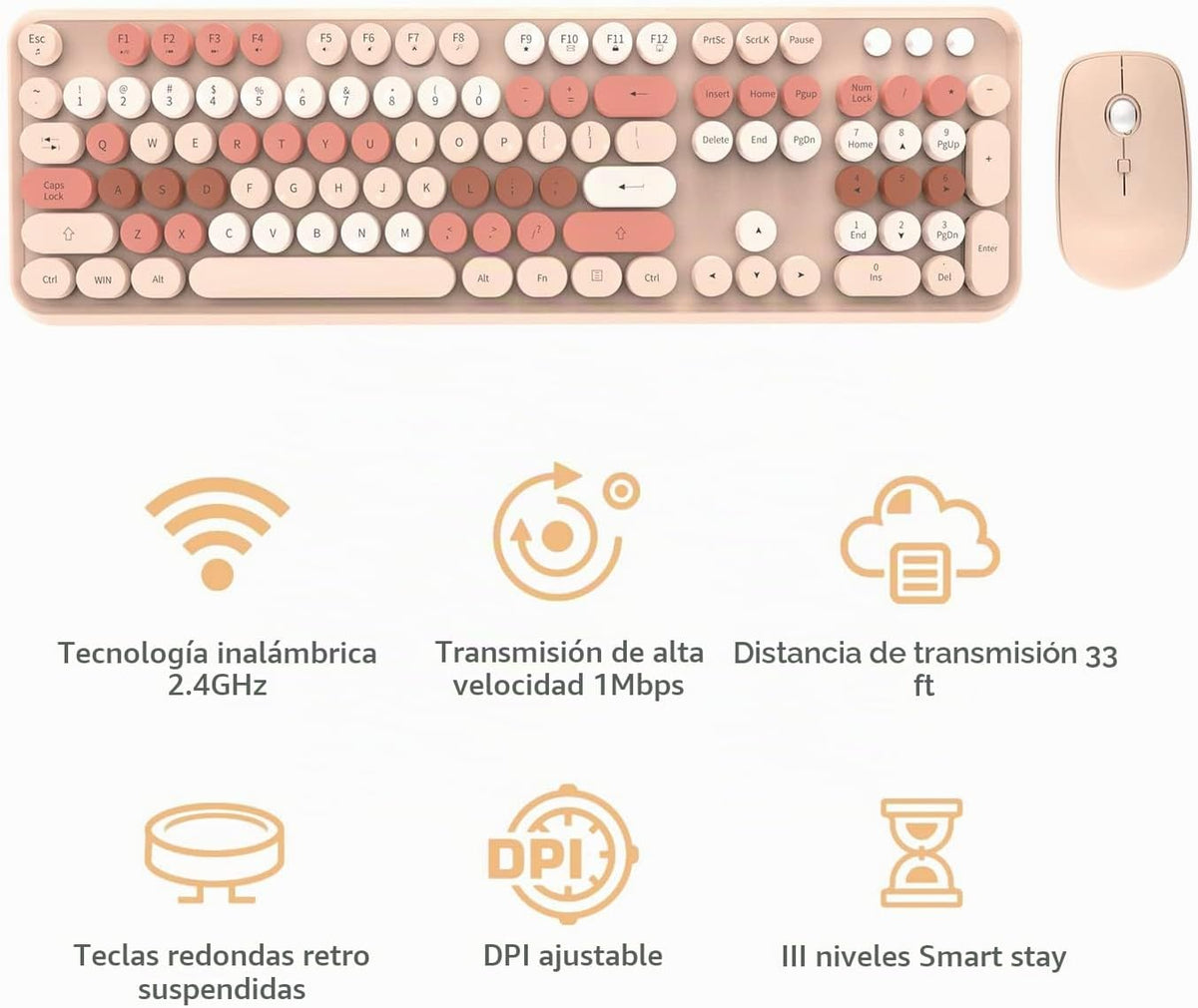 FOPETT Combo de teclado y mouse inalámbricos, 2.4G de tamaño comple...