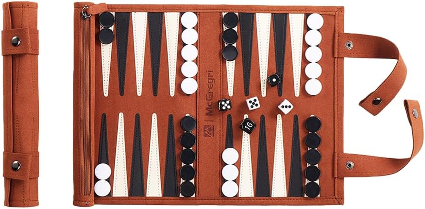 Travel Backgammon - Juego de mesa de cuero enrollable (marrón oscuro)