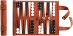 Travel Backgammon - Juego de mesa de cuero enrollable (marrón oscuro)