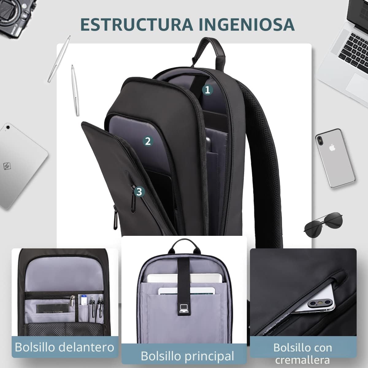 HK - Mochila para hombre, bolsa delgada para computadora portátil de 15,6