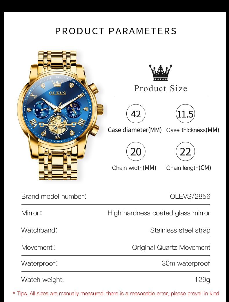 OLEVS Relojes para hombre, resistente al agua, de lujo, gran cara, reloj analógico de cuarzo de acero inoxidable, relojes de vestir analógicos para hombre, luminoso, multifuncional, reloj de hombre