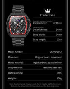 OLEVS Reloj para Hombres Analógico Cuarzo Lujo Diamante Resistente al Agua Cronógrafo Acero Inoxidable Carita Grande Cuadrado Fecha Fase Lunar Romano Relojes de Vestir para Hombres