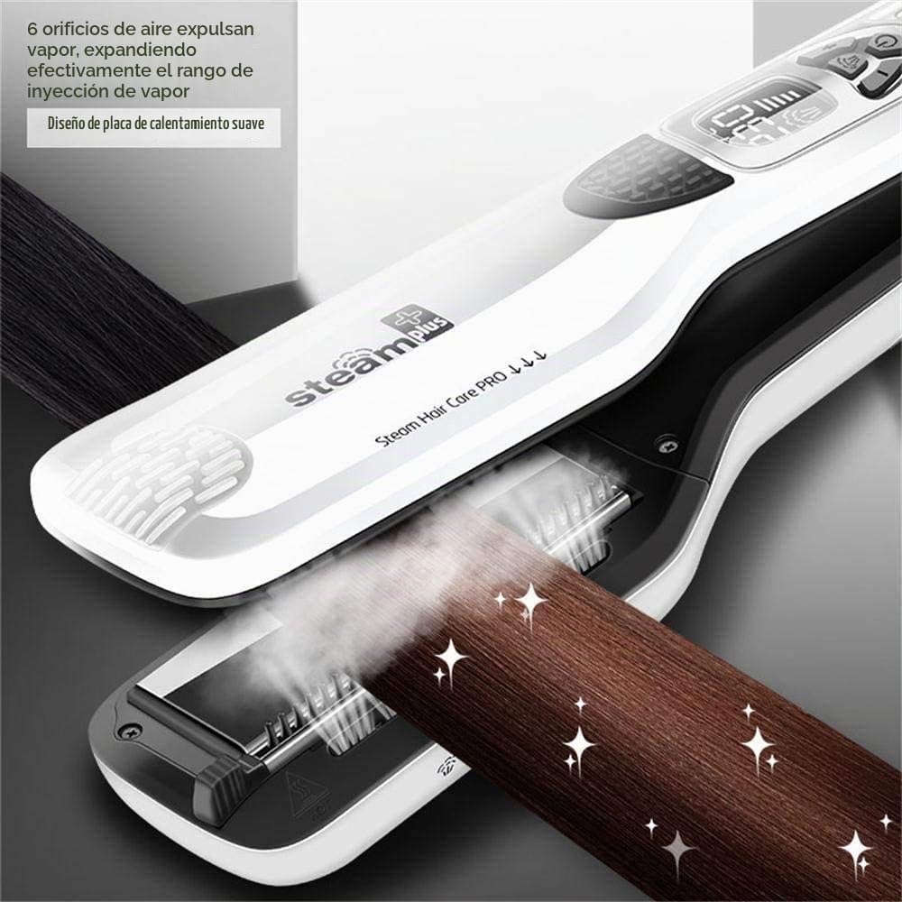 Plancha de pelo profesional a vapor, cepillo eléctrico de vapor ráp...