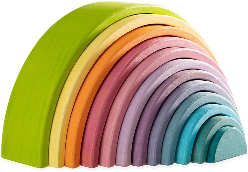 Juguete apilable de madera de arco iris, apilador de 12 piezas, bloques de construcción de rompecabezas de anidación extragrandes, juguetes educativos para niños pequeños