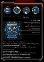 OLEVS Relojes para Hombre Casual Lujo Cara Grande Cronógrafo Multifuncional Relojes de Hombre Correa de Silicona/Nylon Duradera 3 ATM Resistente al Agua Reloj de Hombre Fecha Fase Lunar Reloj