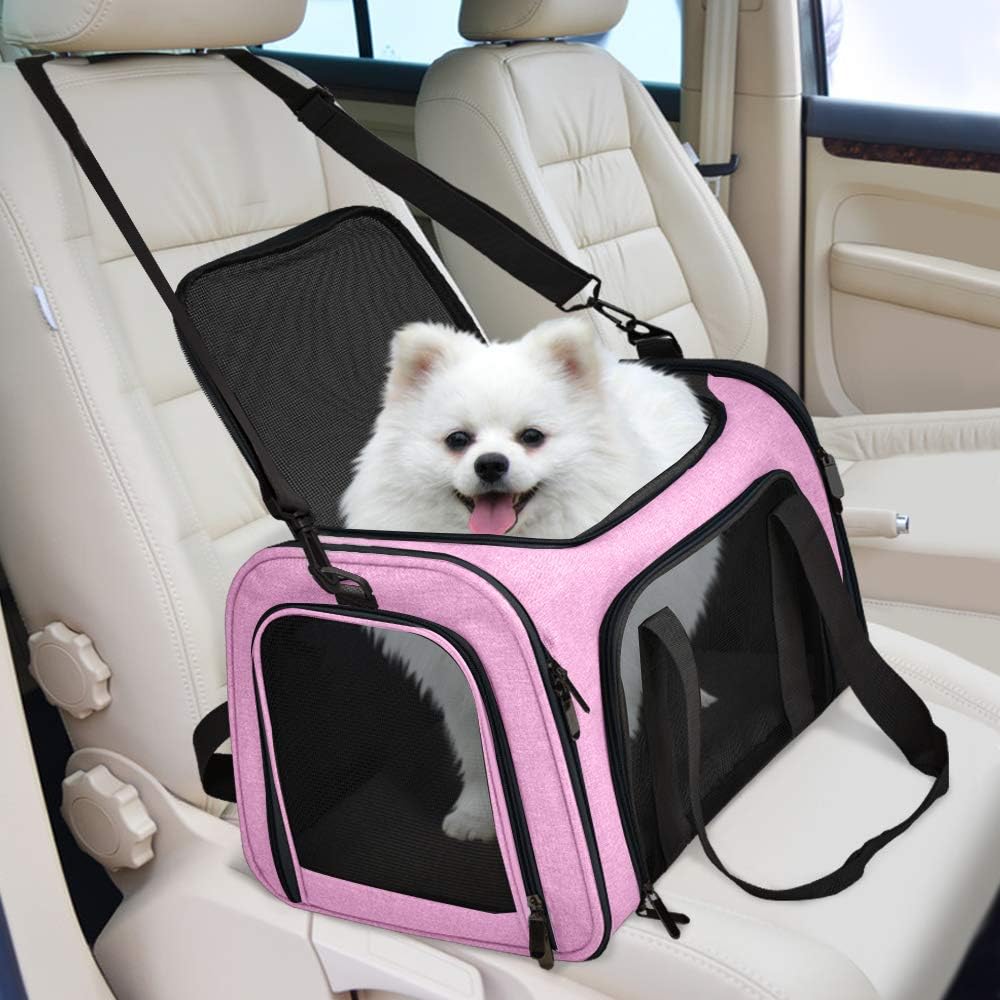 Henkelion Transportador para Mascotas para Gatos, Perros y Cachorros Pequeños y Medianos de hasta 15 Libras, Aprobado por TSA y Aerolíneas, con Lados Blandos, Plegable para Viaje - Rosa