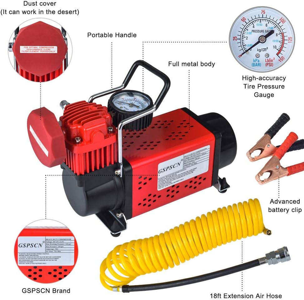 GSPSCN Inflador de neumáticos de alta resistencia 150PSI 12V Bomba...