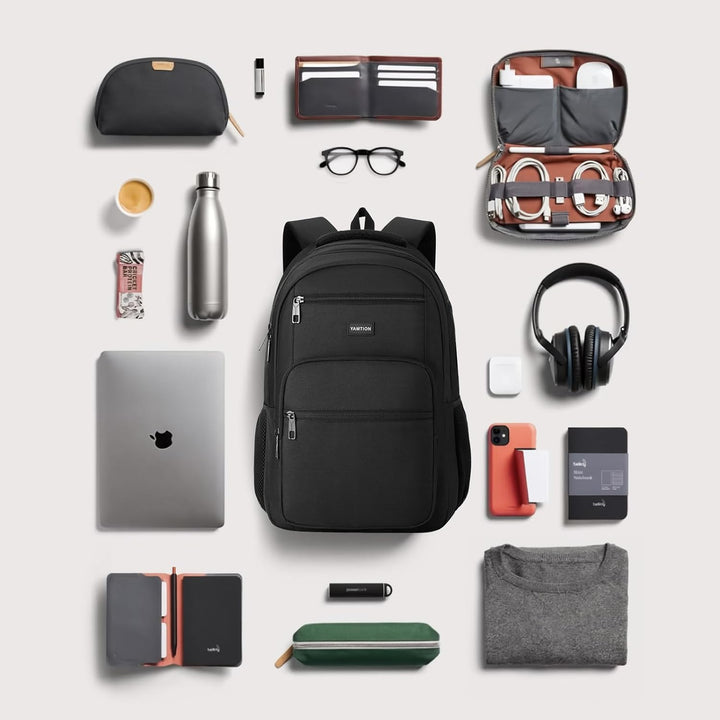 YAMTION Mochila para laptop para hombres y mujeres, mochila negra,...