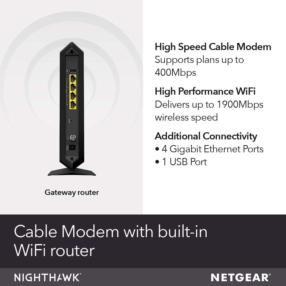 Netgear Nighthawk - Combo de módem de cable y enrutador