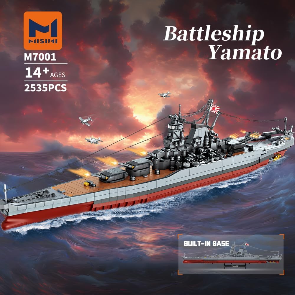 MISINI M7001 1:300 Juego de bloques de construcción de acorazado japonés Yamato, 2569 piezas de juguete MOC de barco de la Segunda Guerra Mundial, excelente modelo de acorazado, regalo de construcción y colección para entusiastas militares y adultos
