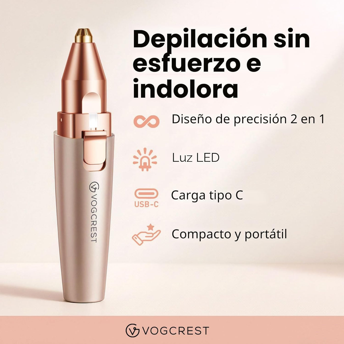 VG VOGCREST Recortador de Cejas y Facial: 2 en 1 Recargable para De...