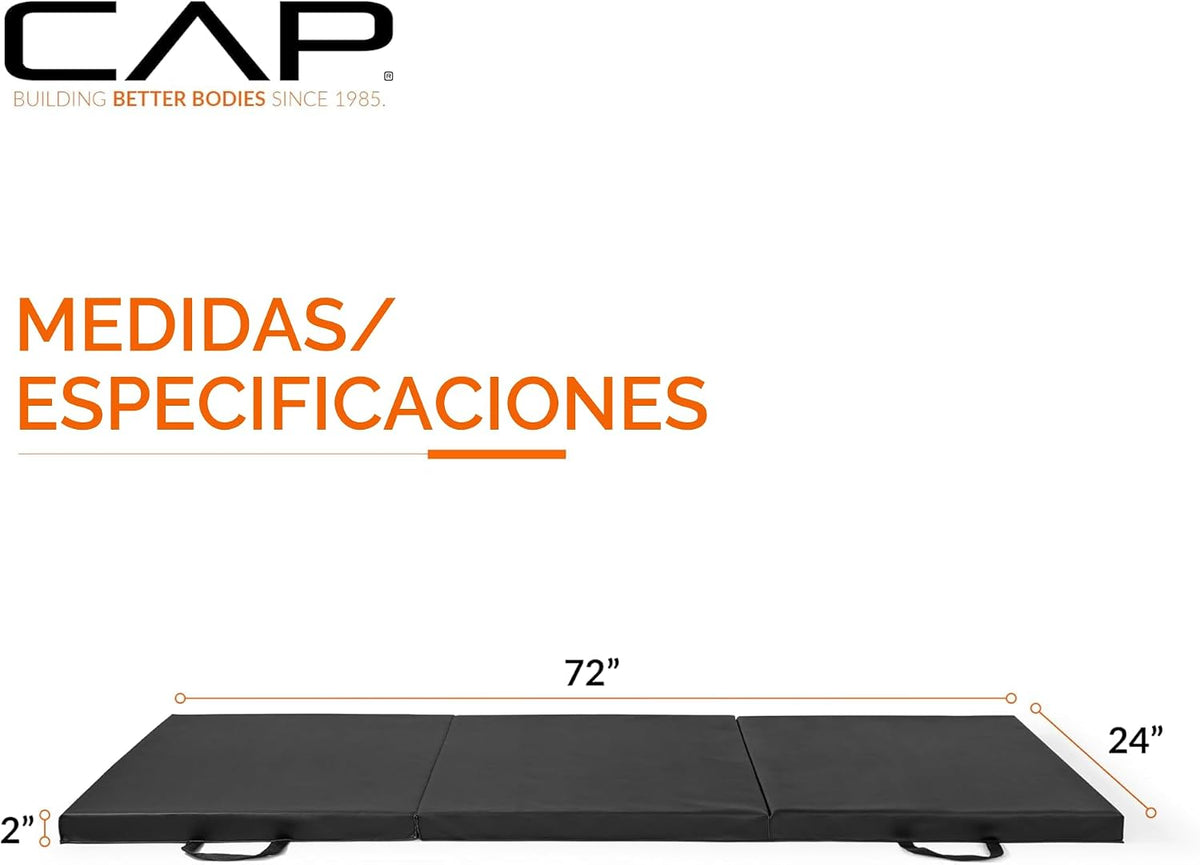 CAP Barbell Alfombrilla de ejercicio plegable, duradera, antidesgarros, acolchado grueso para fitness, aeróbicos, gimnasia y entrenamientos en casa. 72 pulgadas de largo x 24 pulgadas de ancho x 2