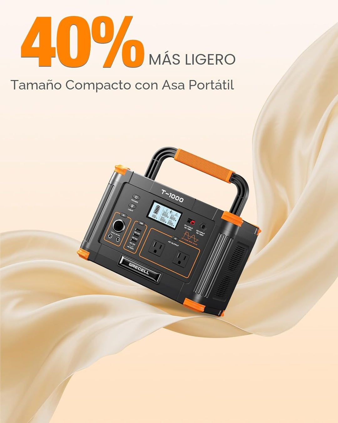 GRECELL - Generador solar portátil de 1000 W, 999 Wh con salida USB...
