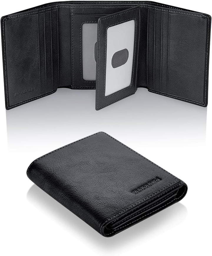 VANNANBA Cartera triple de cuero para hombre con ventanas para iden...