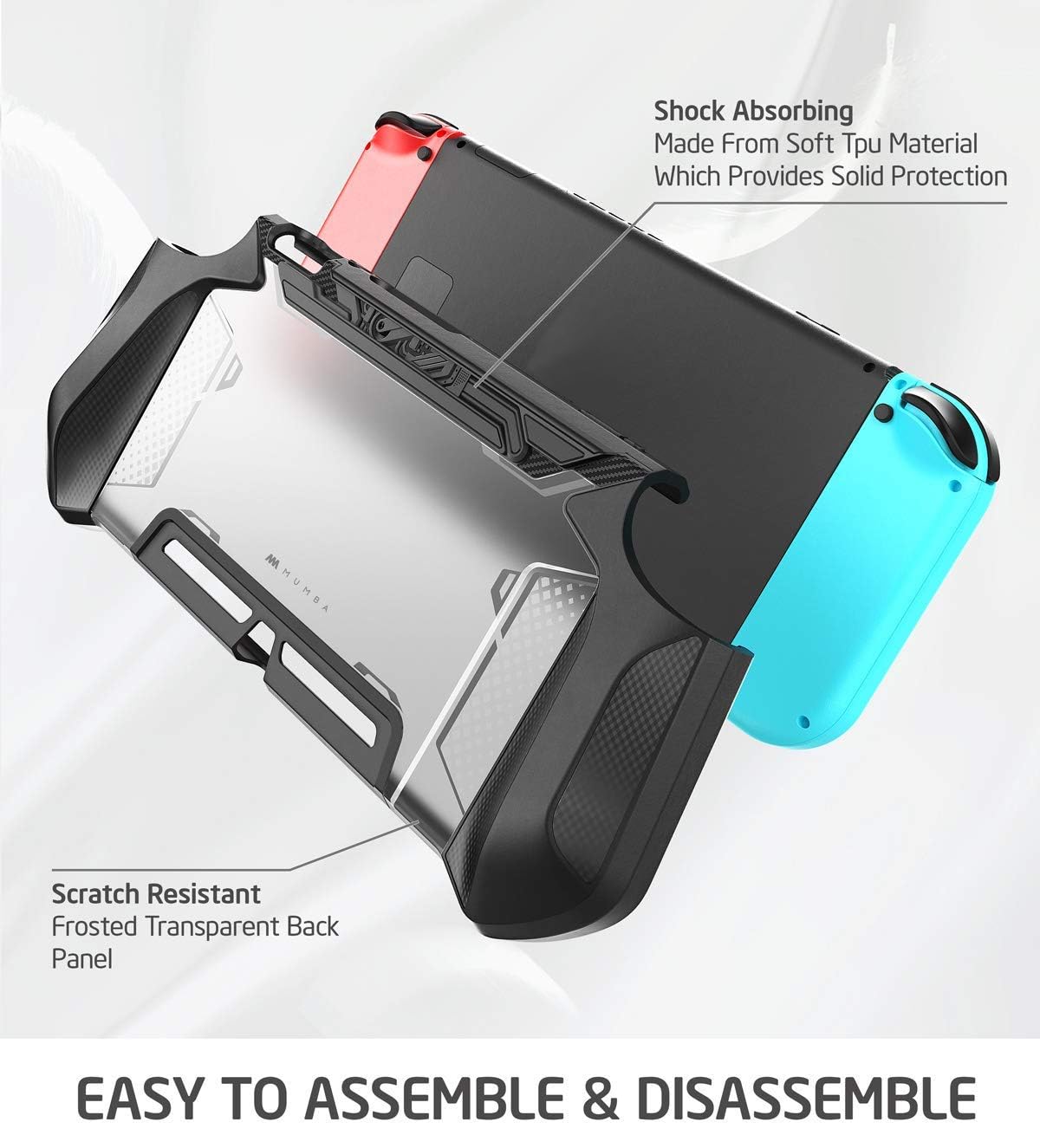 Mumba Funda acoplable compatible con Nintendo Switch 1 (versión 2017), [Blade Series] Funda protectora de TPU con diseño ergonómico y agarre cómodo, accesorios para Switch (negro)
