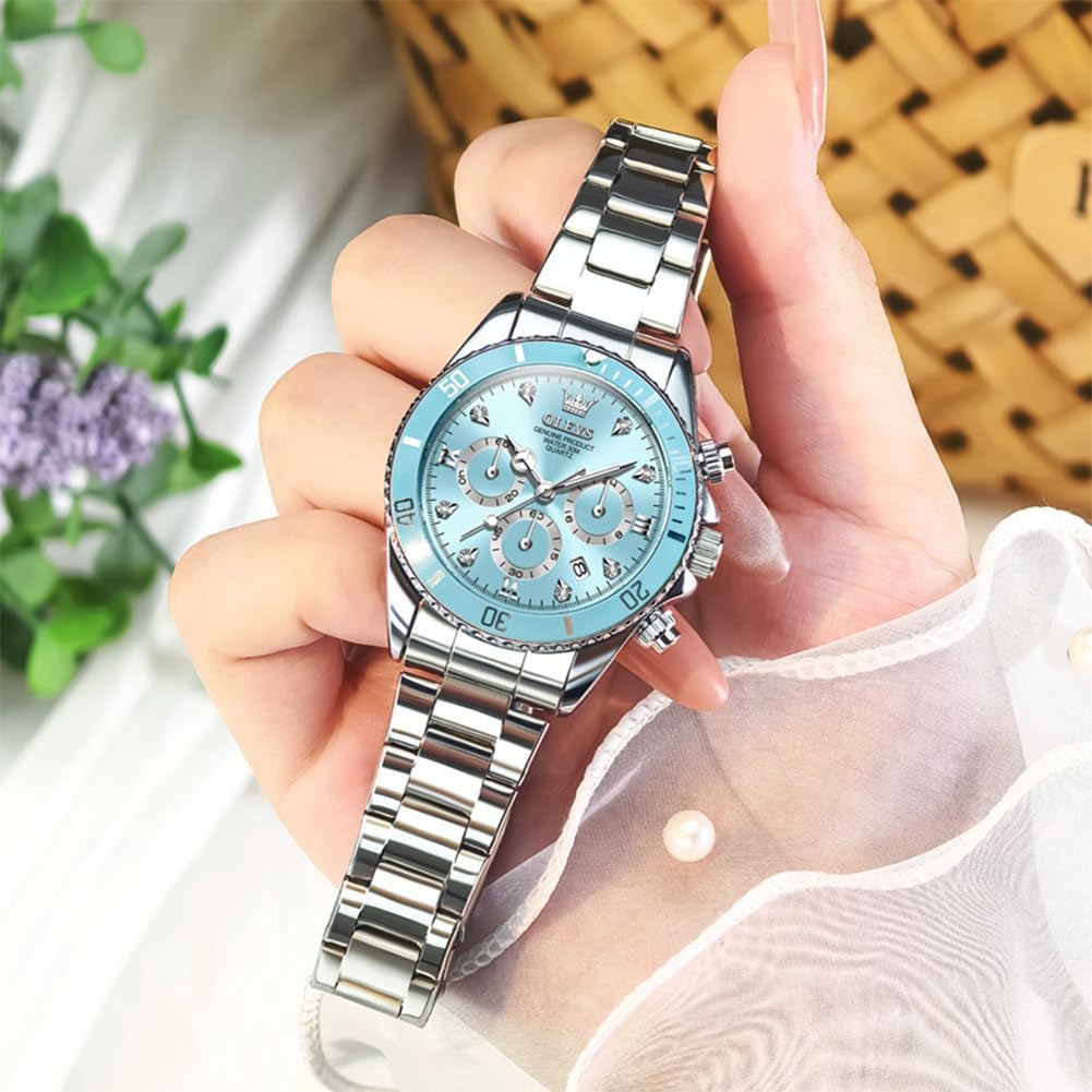 OLEVS Reloj para Mujer Moderno de Moda con Diamantes para Damas Analógico, Acero Inoxidable, Resistente al Agua, Luminosa, Día, Fecha, Dos Tonos