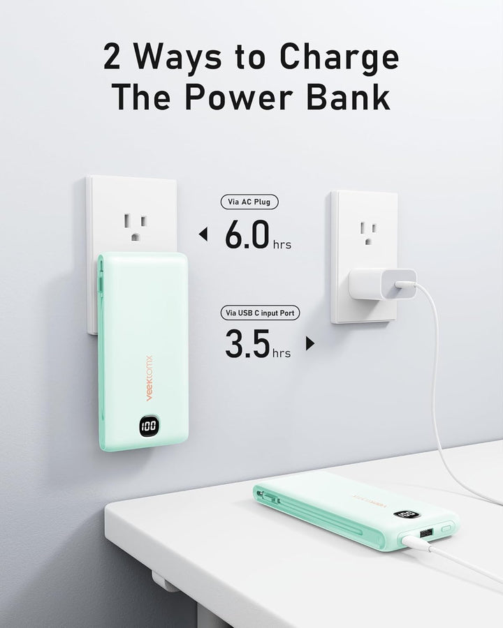 VEEKTOMX Cargador portátil con cables integrados de 10000 mAh, bate...