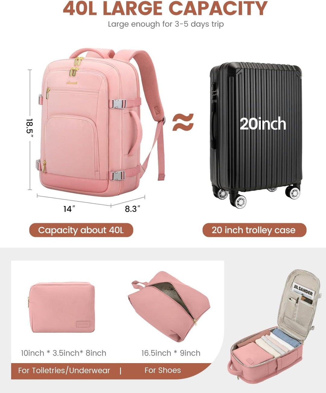 LOVEVOOK Mochila de viaje para mujer, mochila de transporte de 40 l...