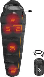 Saco de dormir con calefacción, 5 unidades de almohadillas de calefacción multiUSB, funciona con batería externa u otras fuentes de alimentación USB, bolsa compacta portátil, estilo momia.