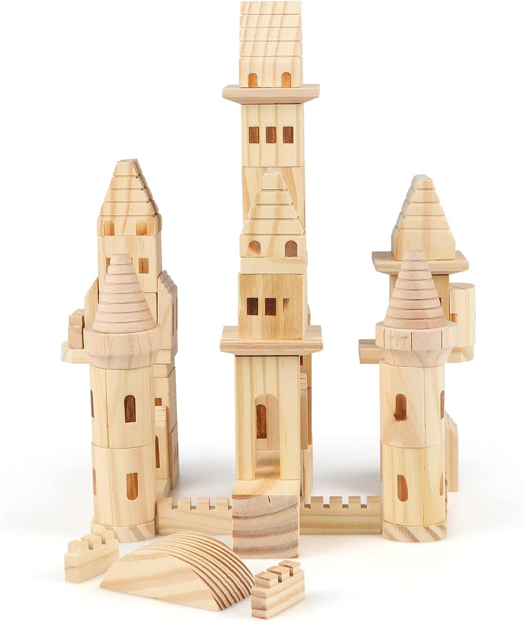 75 piezas de bloques de castillo de madera medievales caballeros princesas castillo de madera bloques de construcción para niños y niñas