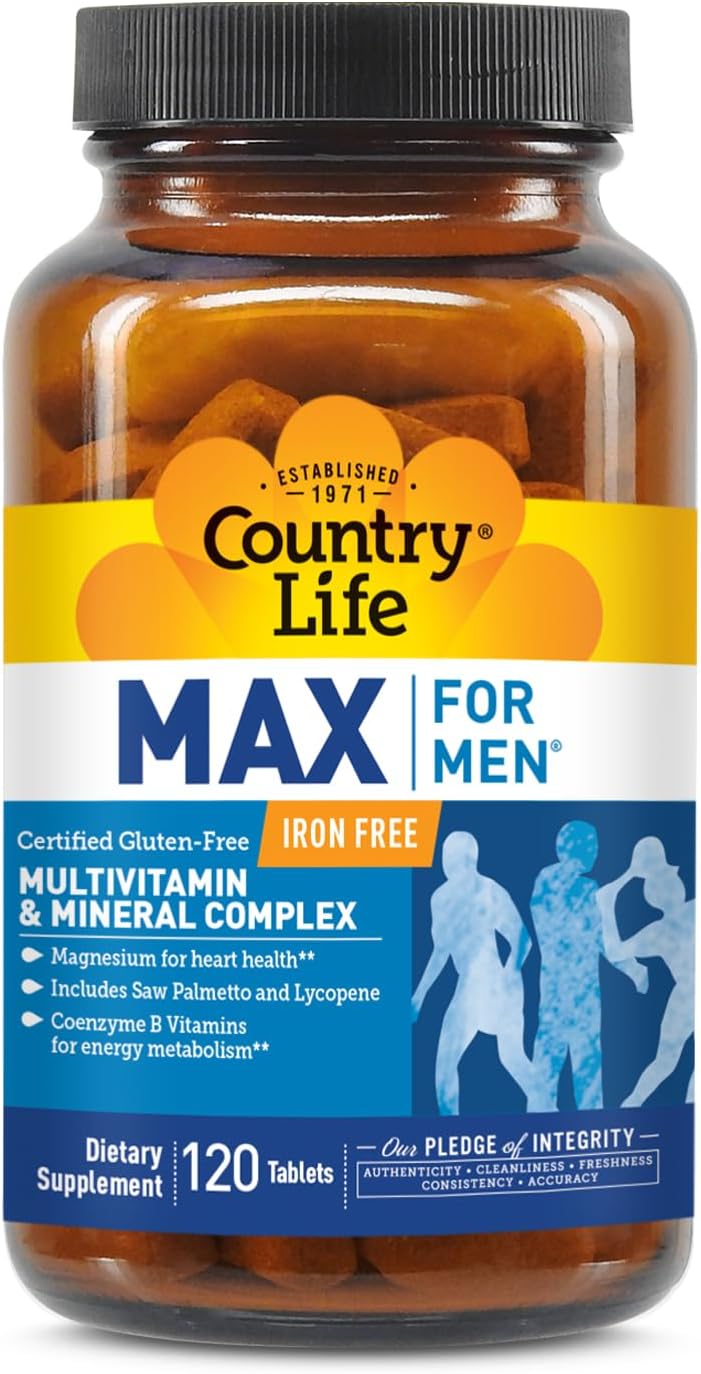 Country Life Max for Men Multivitamin: sin hierro, sin gluten, palm...